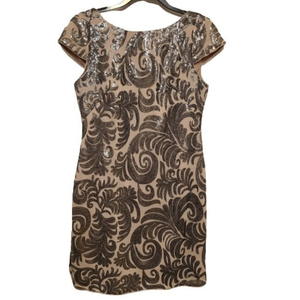 Adrianna Papell Silver Cap‎ Sleeve Cocktail Dress Women's Size 10